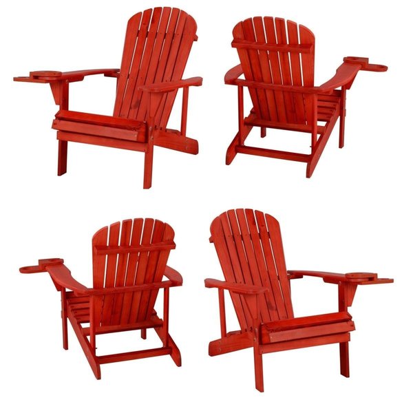 W Unlimited 6 in. Earth Adirondack Chair with Phone & Cup Holder, Red SW2101RDSET4